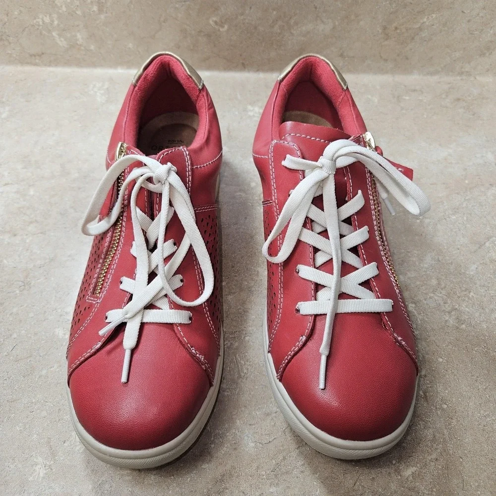 Earth Origins Shoes Womens SZ 9 Etta Leather Sneakers Lace Up Zip Comfort Casual